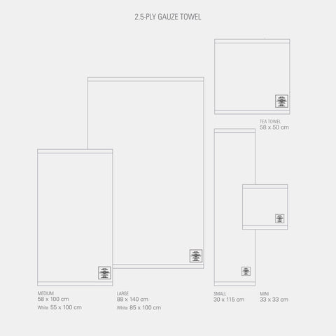 100% Organic Cotton Japanese Towels - Size Guide